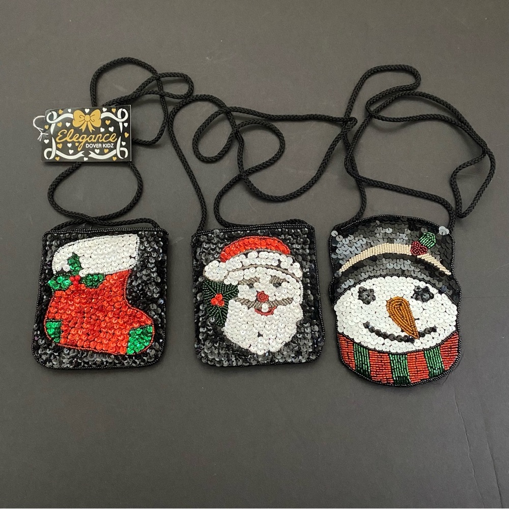Dover Kidz Lot of 3 Christmas Shoulder Bags Sequin Girl’s Vintage Santa Stocking